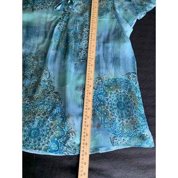 Christopher & Banks Womens Size Large Blue Patterned Polyester Blouse Beaded Det - Picture 9 of 14